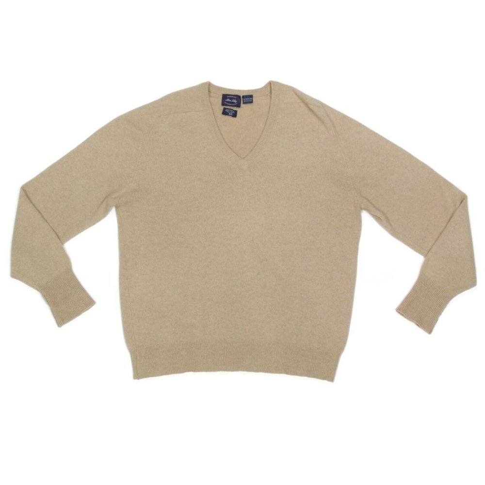 Allen Solly England Classic Tan V-Neck 100% Cashmere Men's Sweater XL - 352
